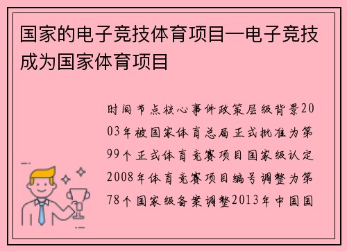 国家的电子竞技体育项目—电子竞技成为国家体育项目